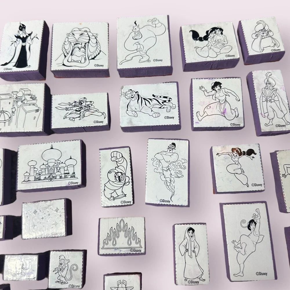 Large Set Of 34 Disney Aladdin Rubber Stamps Jasmine Jafar The Genie Rajah